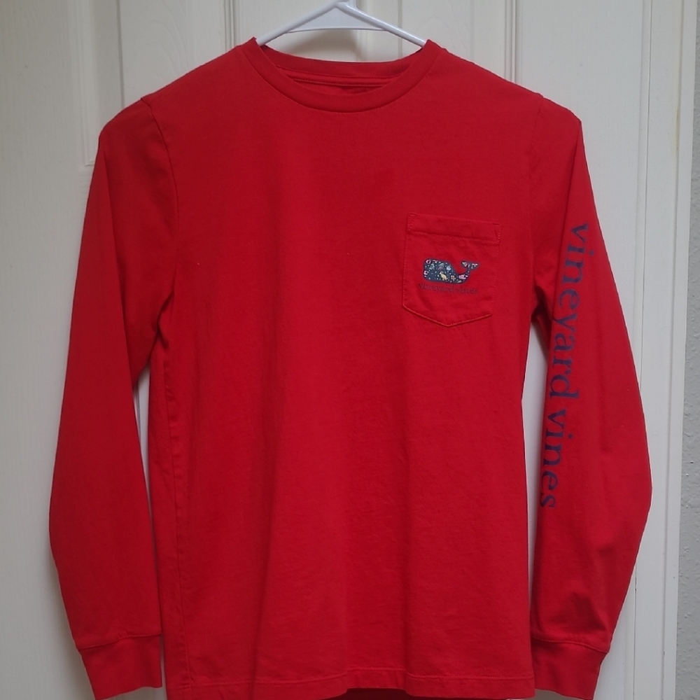 Vineyard Vines Red Long Sleeve Tee with Navy Logo